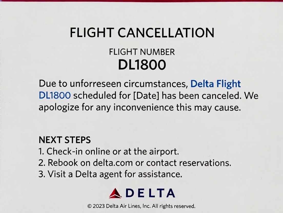 Delta Flight DL1800 Cancellation​